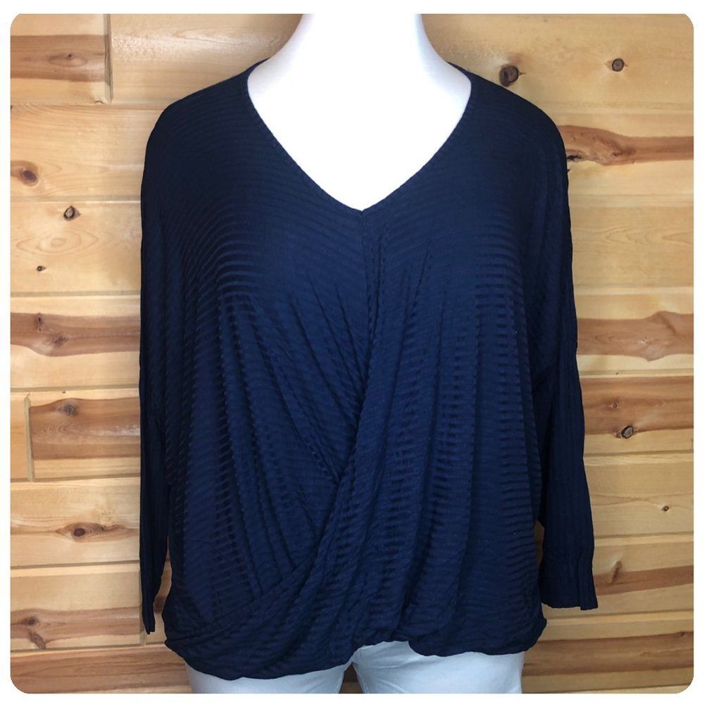 Charlotte Russe Navy LS Surplus Hem Shirt Top 3x